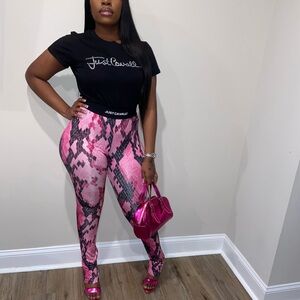 Just Cavalli Pink and Black Leggings Sleek Stretchy Design